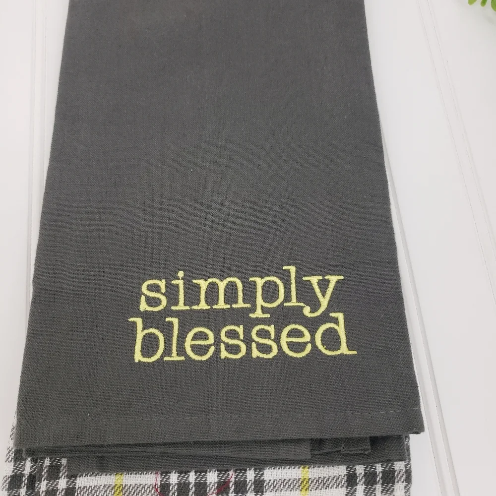 Primitives by Kathy Kitchen Towel Set Cotton County Plaid Gray Yellow NEW